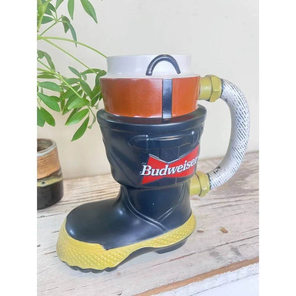 BUDWEISER BEER Stein Mug Fire Fighters Boot Ceramarte First In a Series 1997 Bud